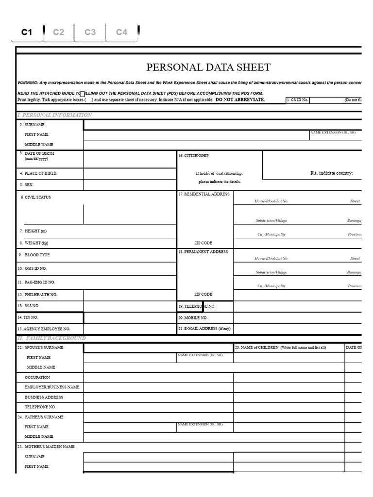 CS Form No. 212 Personal Data Sheet Revised | PDF
