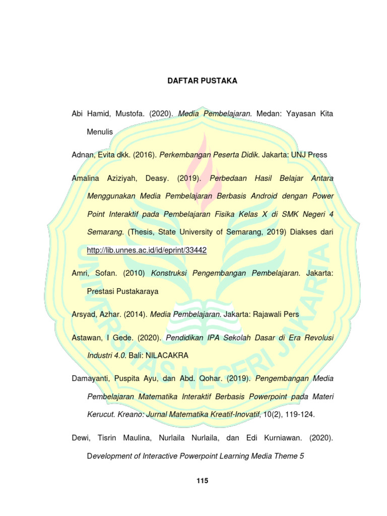 Daftar Pustaka Media Pembelajaran 2020 | PDF