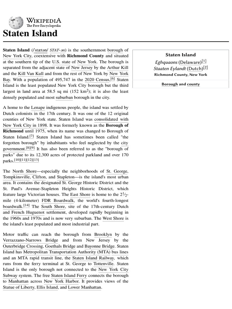 Staten Island: History and Demographics | PDF | Staten Island | Race ...