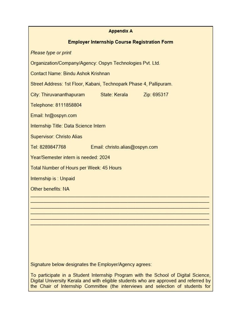 Data Science Internship Registration Form | PDF | Internship | Job Hunting