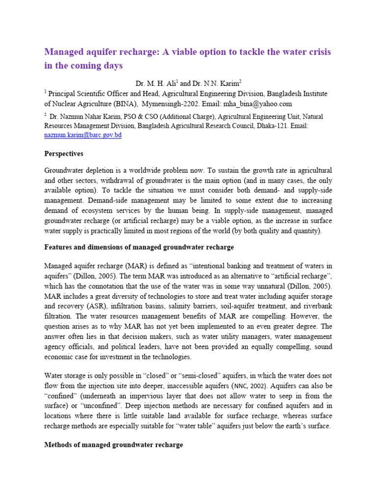 Managed Aquifer Recharge for Water Crisis | PDF | Water Pollution | Aquifer