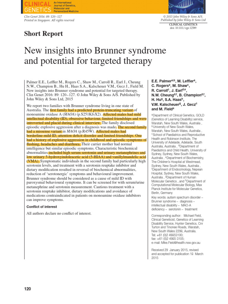 Clinical 2015 Palmer New insights into Brunner syndrome and potential for