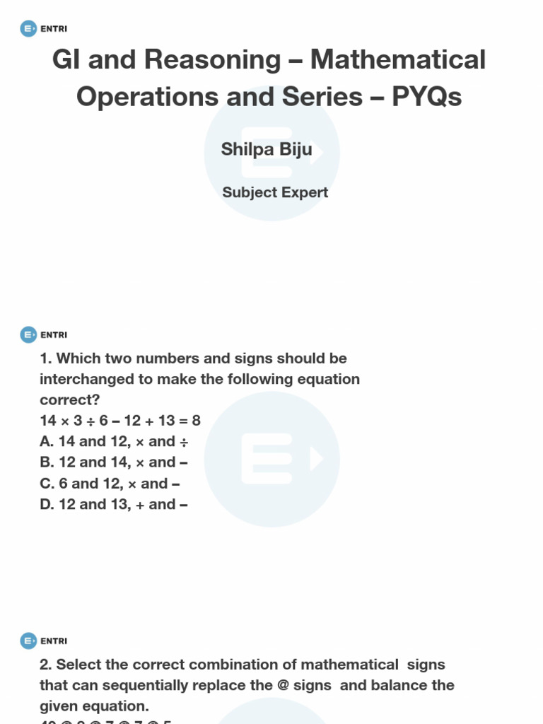Math Operations and Series PYQs Guide | PDF | Mathematics | Equations