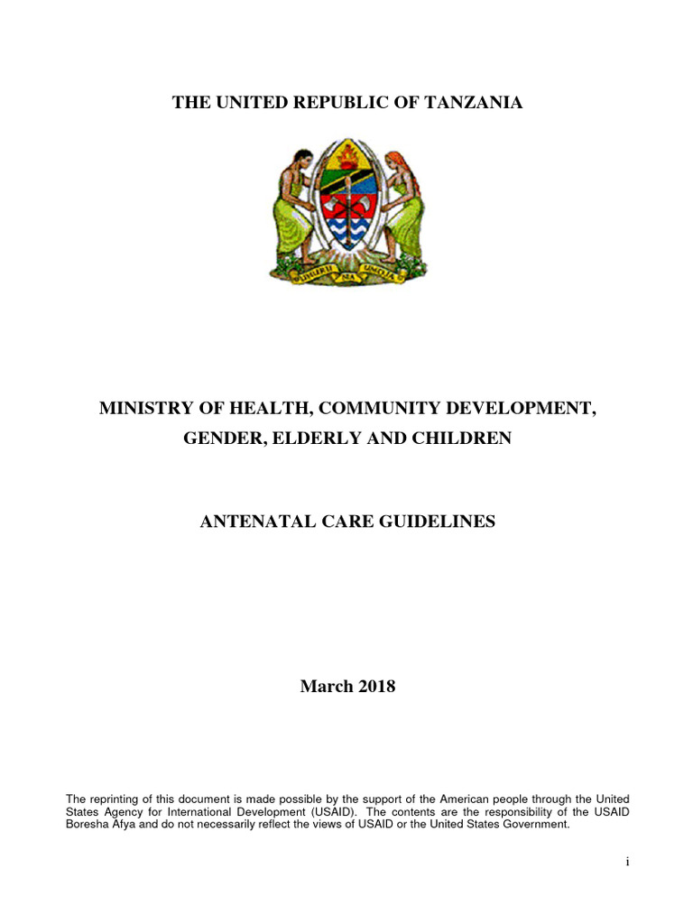 Tanzania Antenatal Care Guidelines 2018 | PDF | Maternal Death | Pregnancy