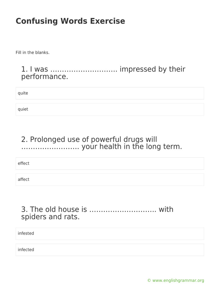 Confusing Words Exercise | PDF | Wellness | Foreign Language Studies