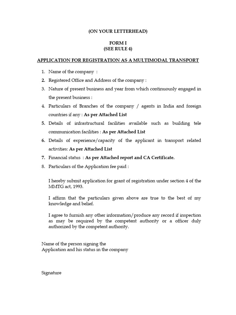 MTO Registration Application Form | PDF