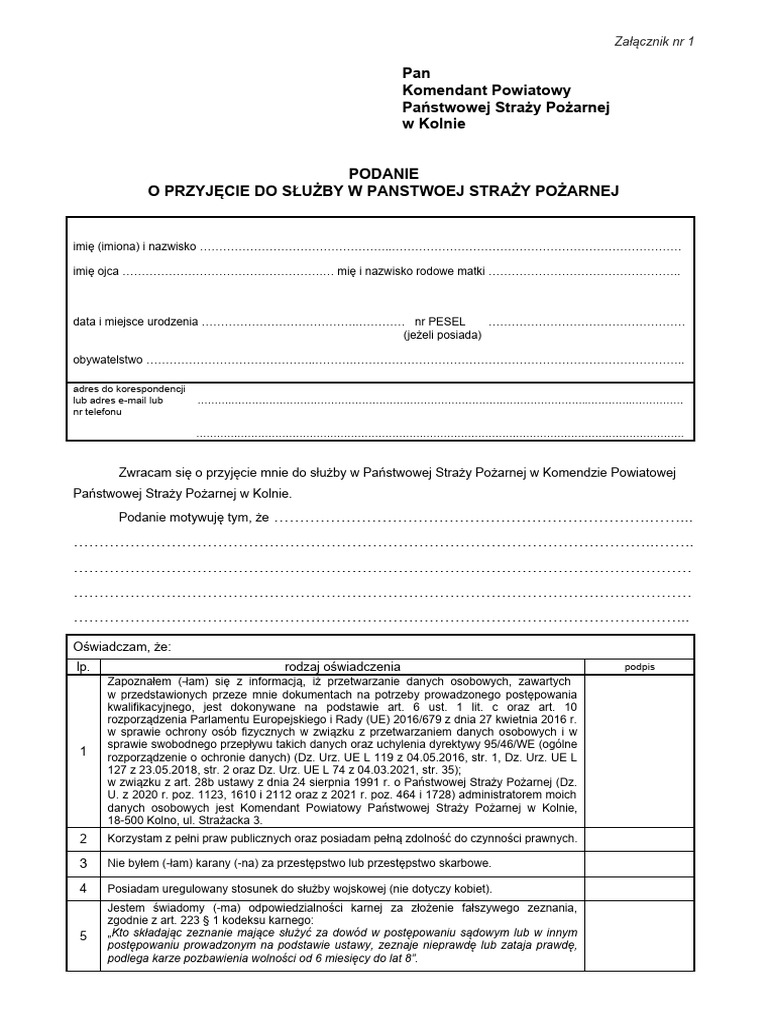 Za czniki nr 1 podanie pdf