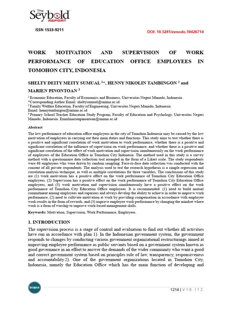 Work Motivation and Supervision Impact on Performance | PDF ...
