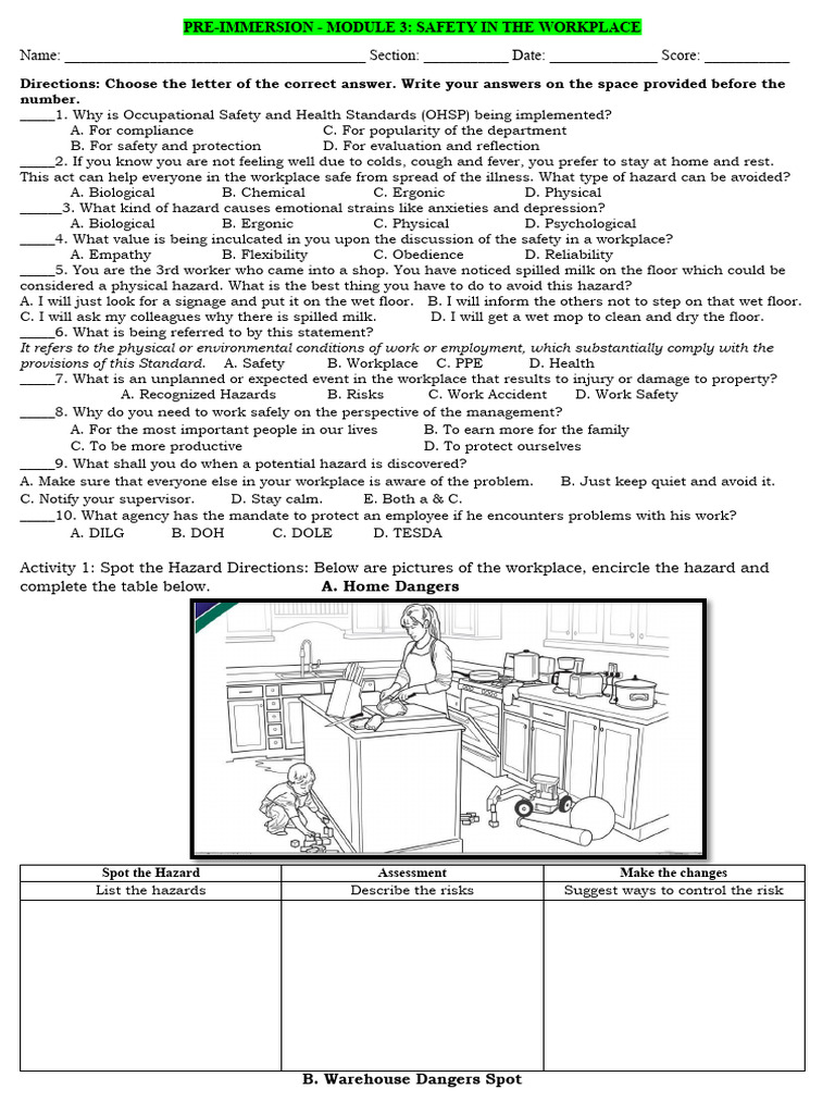 Home Hazard Identification Worksheet | PDF | Occupational Safety And ...
