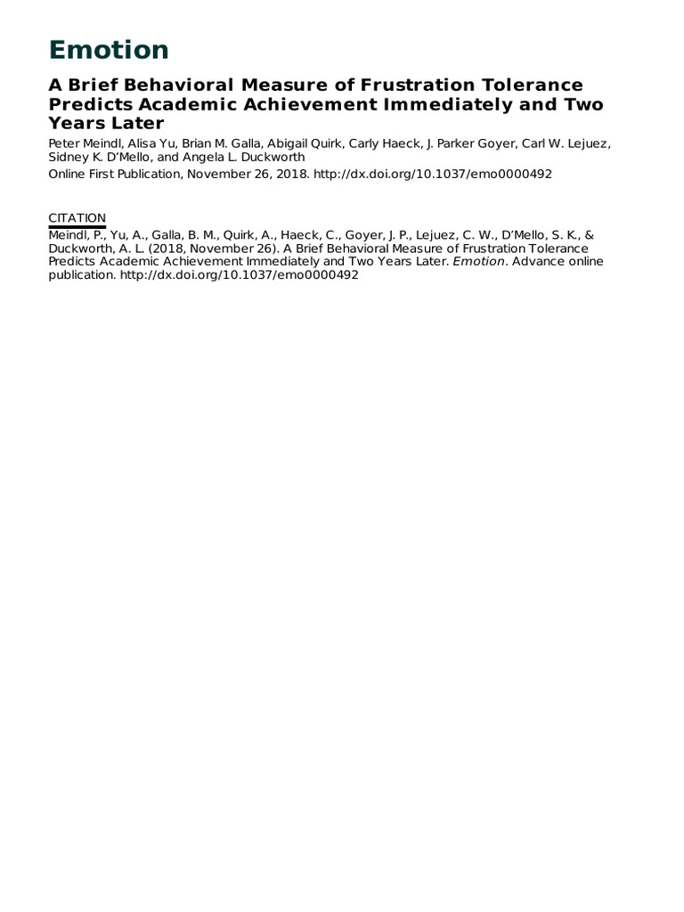 Meindl in P A Brief Behavioral Measure of Frus | PDF | Grit ...