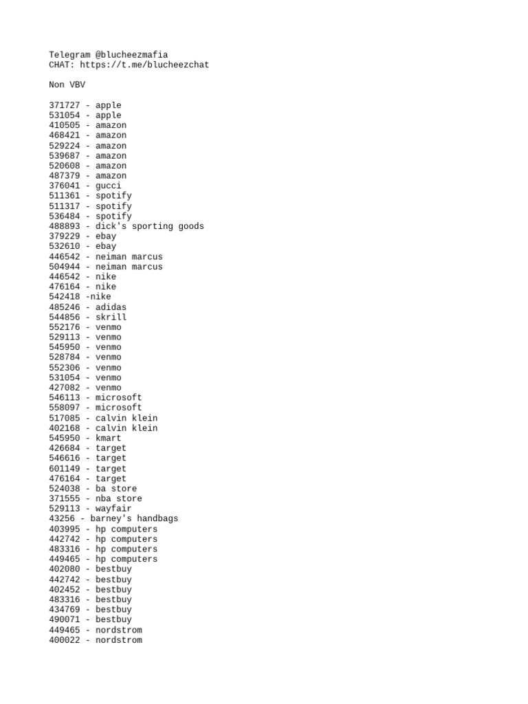 NON AVSVBV Bins Blucheezmafia PDF Retail Companies Companies Of