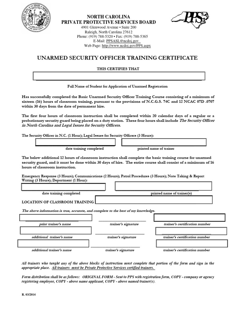 Unarmed Security Officer Training Certificate | PDF | Security Guard ...