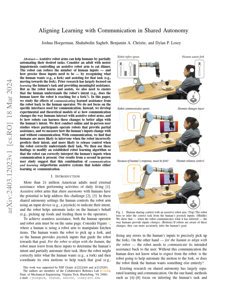Aligning Learning With Communication in Shared Autonomy | PDF | Robot ...