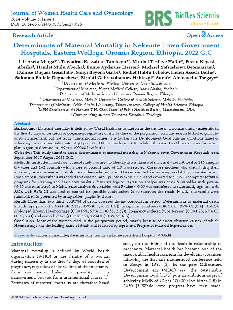 Determinants of Maternal Mortality in Nekemte | PDF | Maternal Death ...