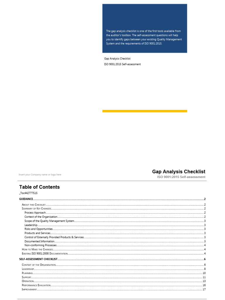 ISO 9001:2015 Gap Analysis Checklist | PDF | Iso 9000 | Quality ...