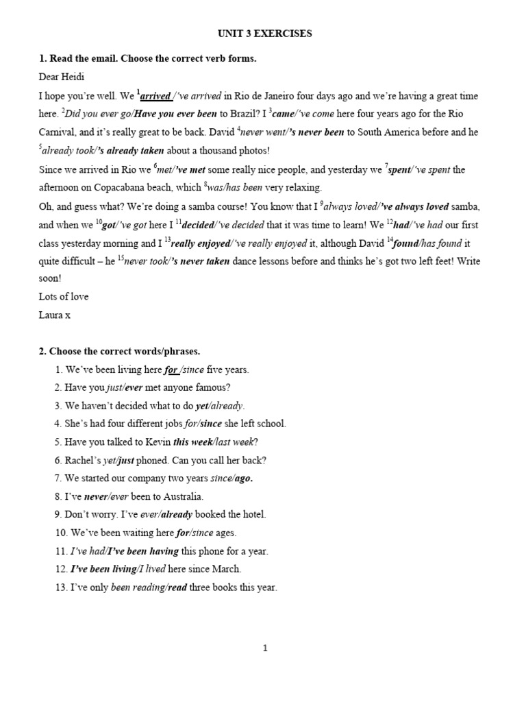 S3 Unit 3 Grammar Exercises Revision U123 Pdf English Language