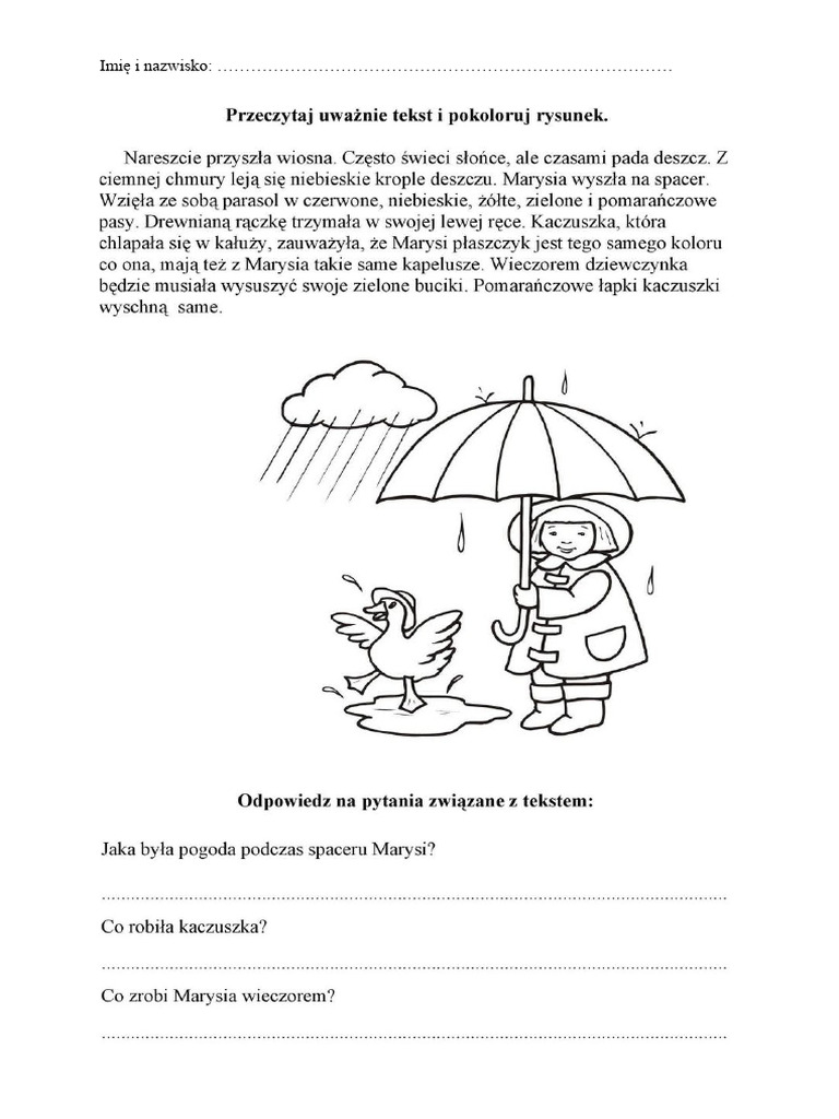 Czytanie Tekstu Ze Zrozumieniem Klasa 3 Czytanie Ze Zrozumieniem KL 1 | PDF