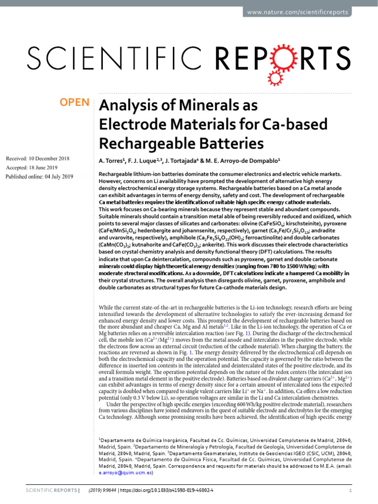 Electrode Materials For Ca-Based | PDF | Lithium Ion Battery | Anode