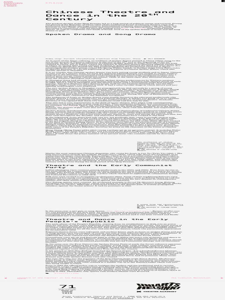 Chinese Theatre And Dance In The 20th Century Asian Traditional