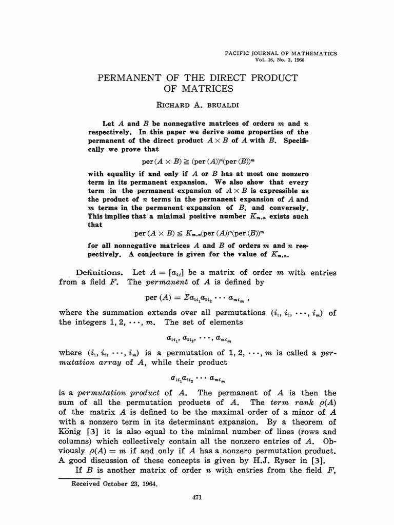 Permanent of the direct product of matrices a a i of pdf matrix
