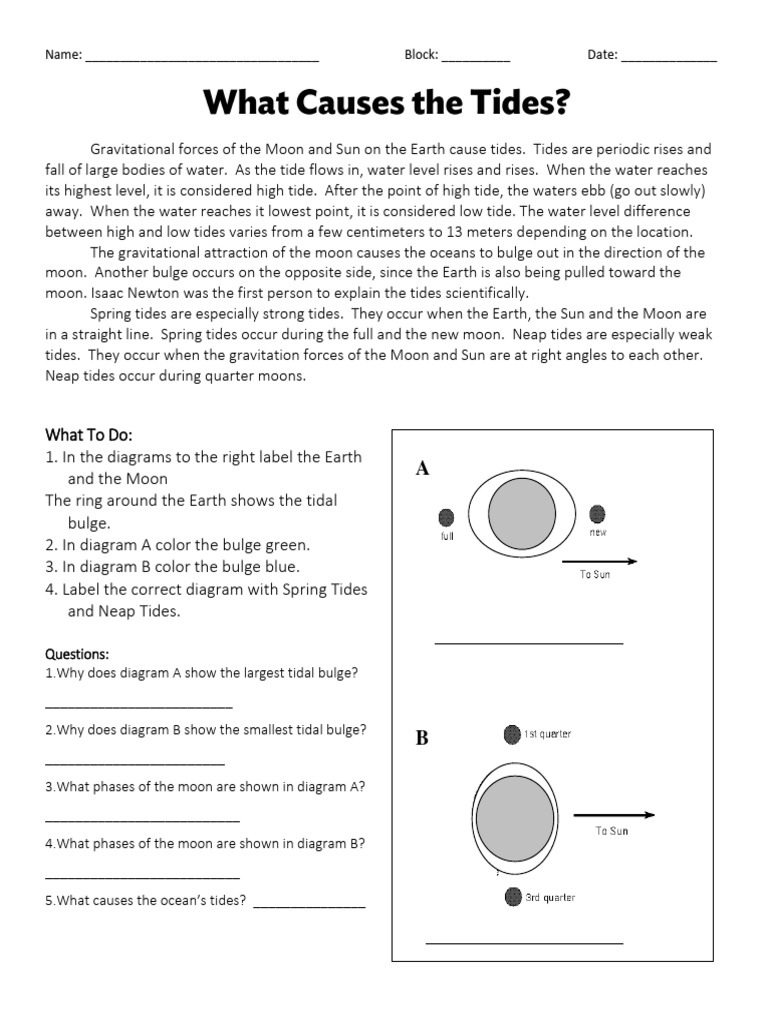 Tides Worksheet PDF Tide Gravity