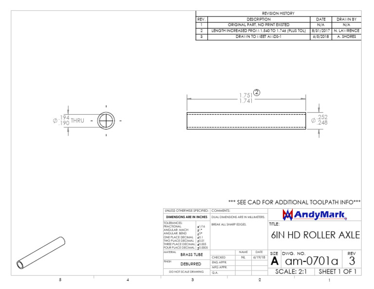 6in HD Roller Axle Technical Drawing | PDF