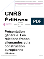 Cnrs Éditions: Présentation Générale. Les Relations Franco-Allemandes Et La Construction Européenne