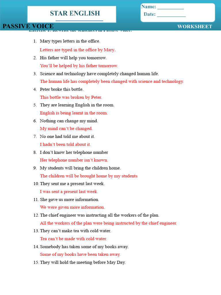 Passive Voice Exercises with Answers | PDF