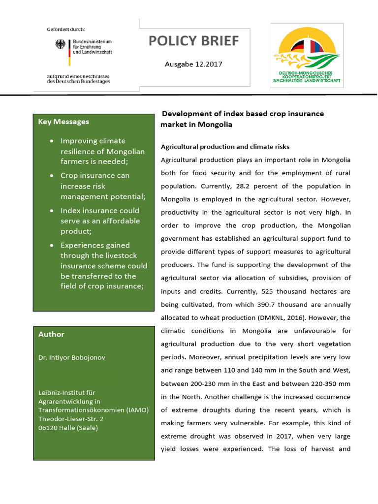 Policy Brief - Development of Index Based Crop Insurance Market in ...