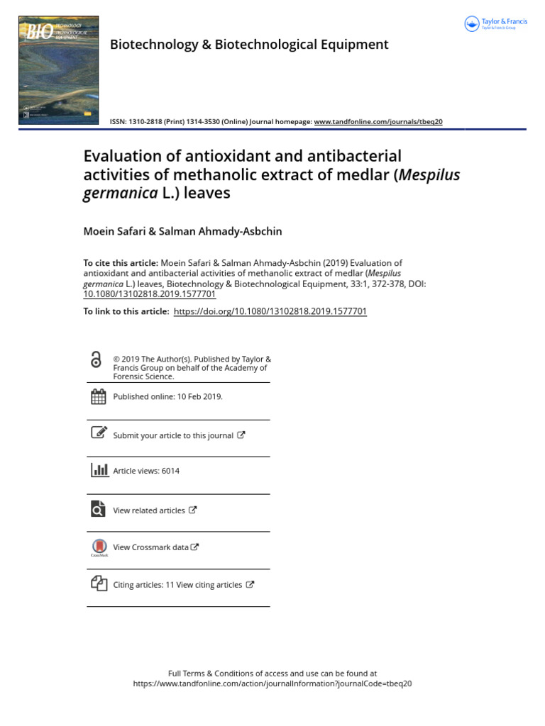 Evaluation of Antioxidant and Antibacterial Activities of Methanolic ...
