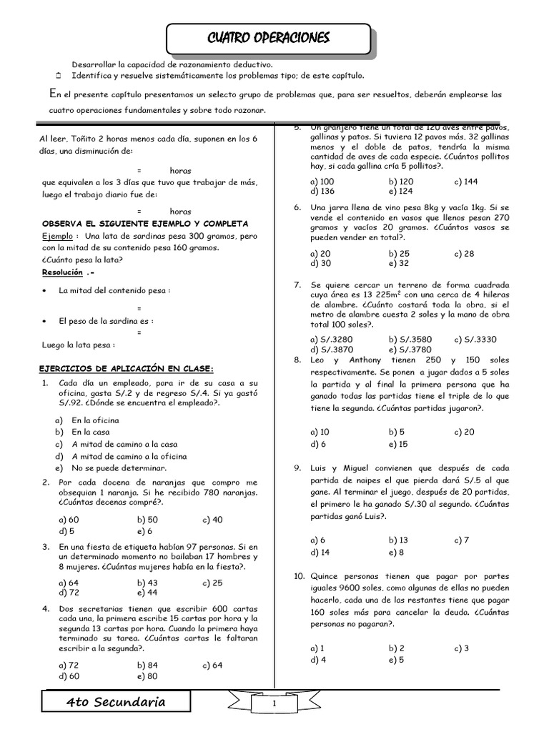 Problemas de Matemáticas para 4to Secundaria | PDF
