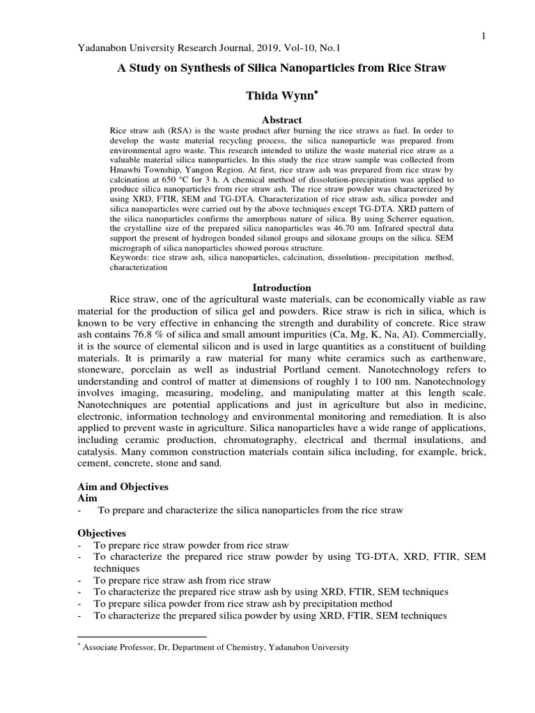 A Study On Synthesis of Silica Nanoparticles From Rice Straw | PDF ...