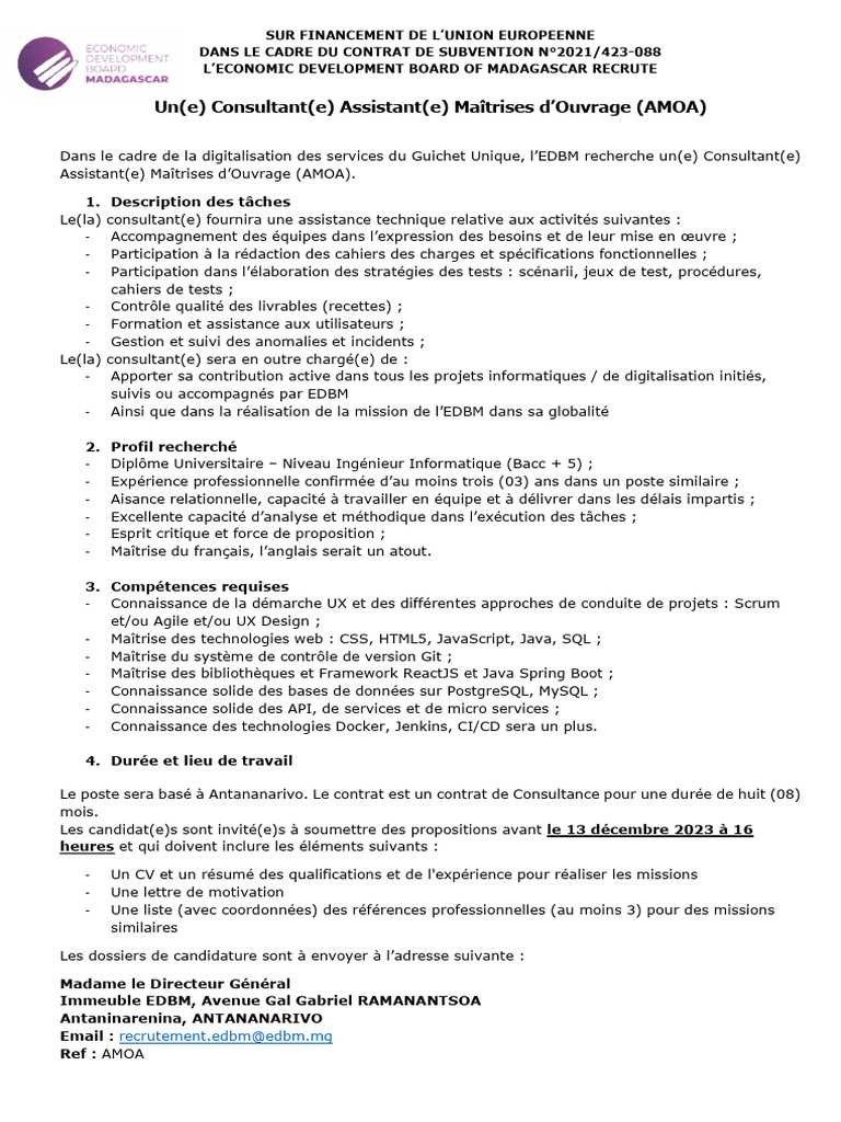Recrutement Consultant AMOA à EDBM | PDF | Consultant | Informatique