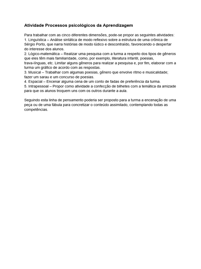 Atividades para Processos de Aprendizagem | PDF