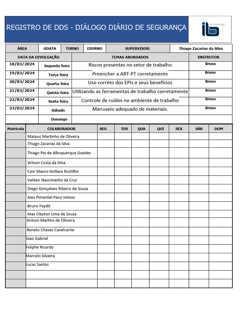 Registro de DDS - Segurança no Trabalho | PDF