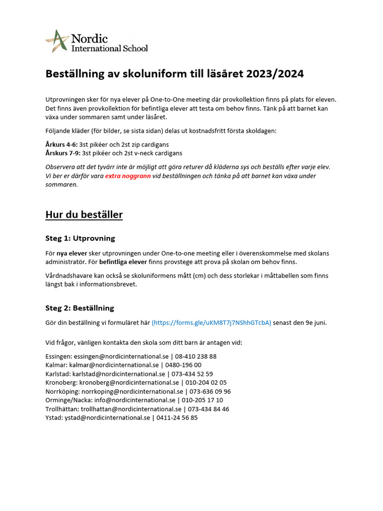 Informationsbrev Skoluniform Vårdnadshavare PDF | PDF