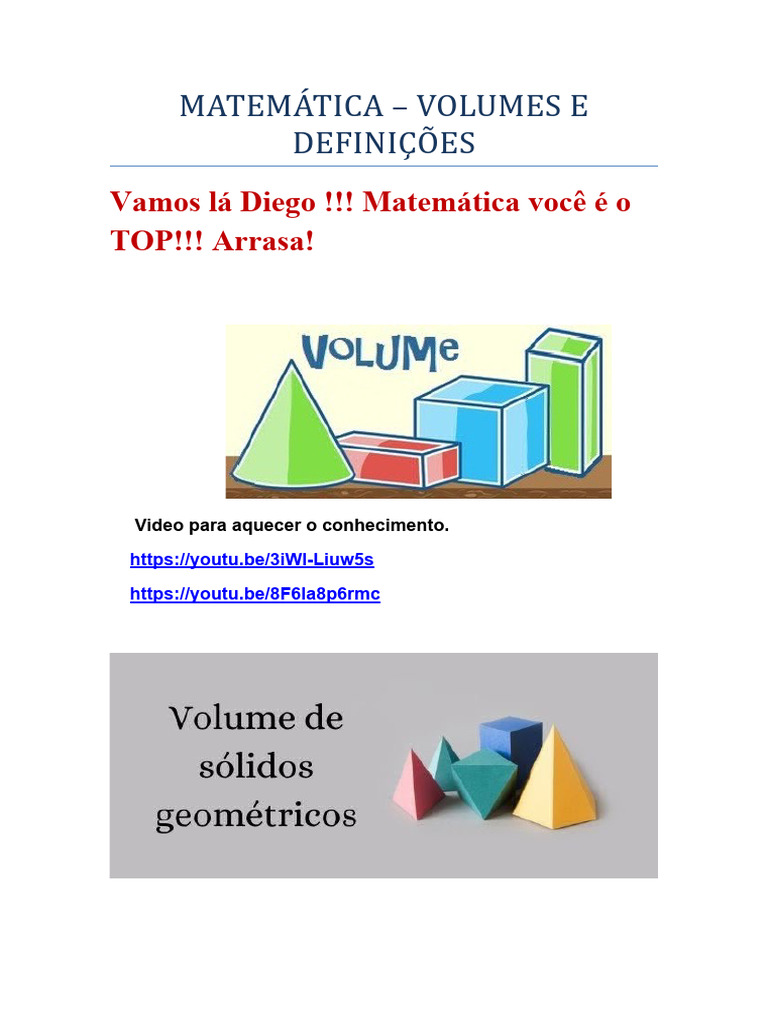 Fórmulas de Volume de Sólidos Geométricos | PDF | Métodos e Materiais ...