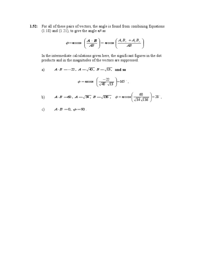 Calculating Angles Between Vectors | PDF