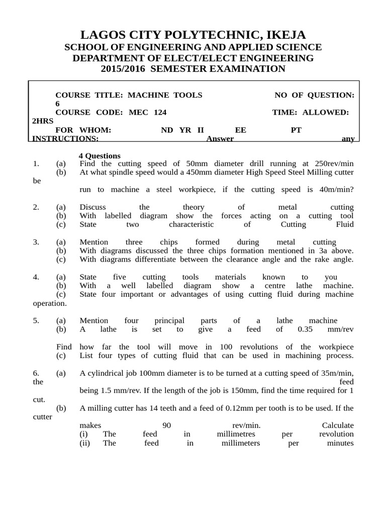 Mec 124 nd yr ii ee machine tools download free pdf tools crafts