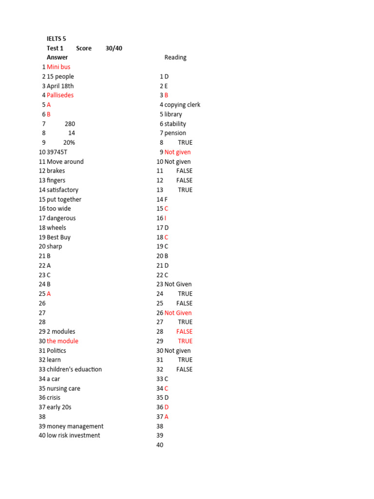 Ielts Test 1 Practice Sheet | PDF | International English