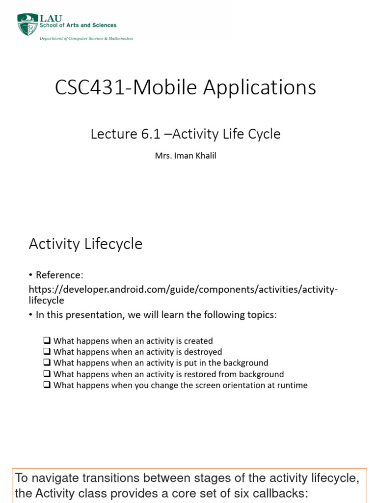 L6.1 - Life Cycle-2 | PDF | Method (Computer Programming) | Android ...