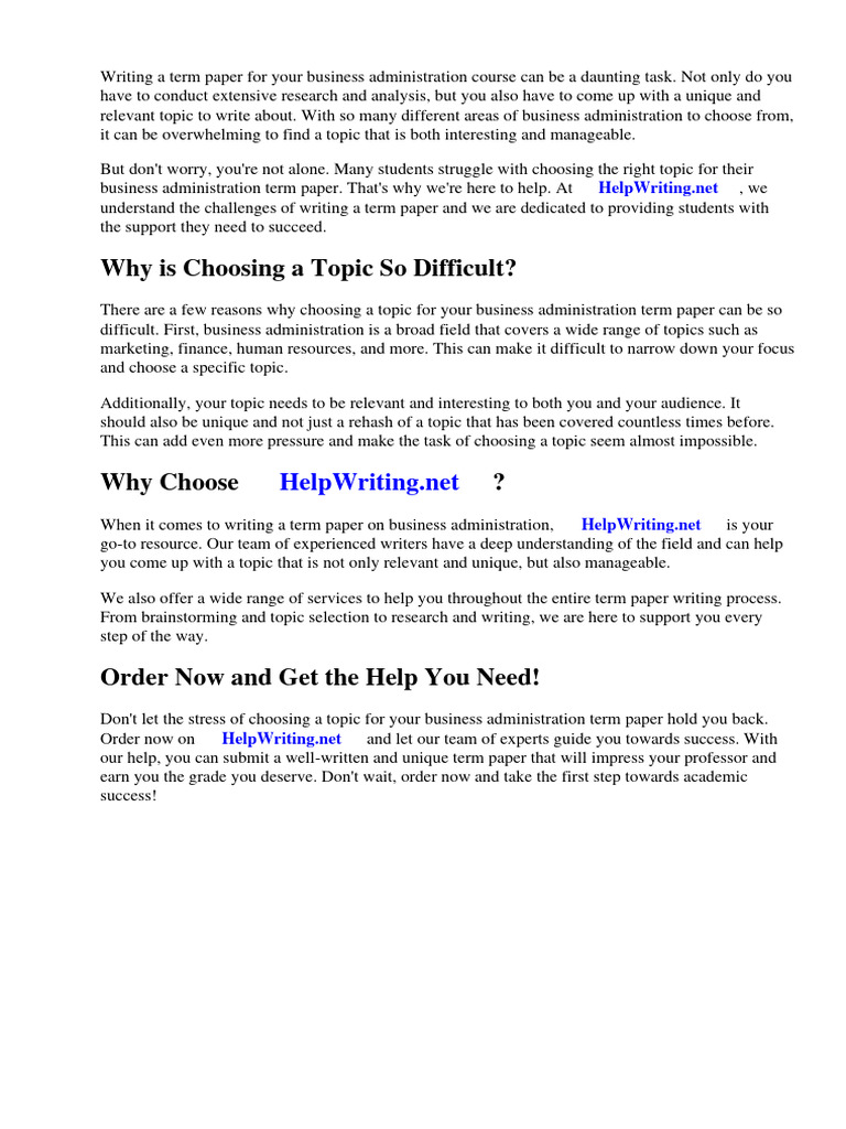 Term Paper Topics For Business Administration | PDF | Plagiarism ...