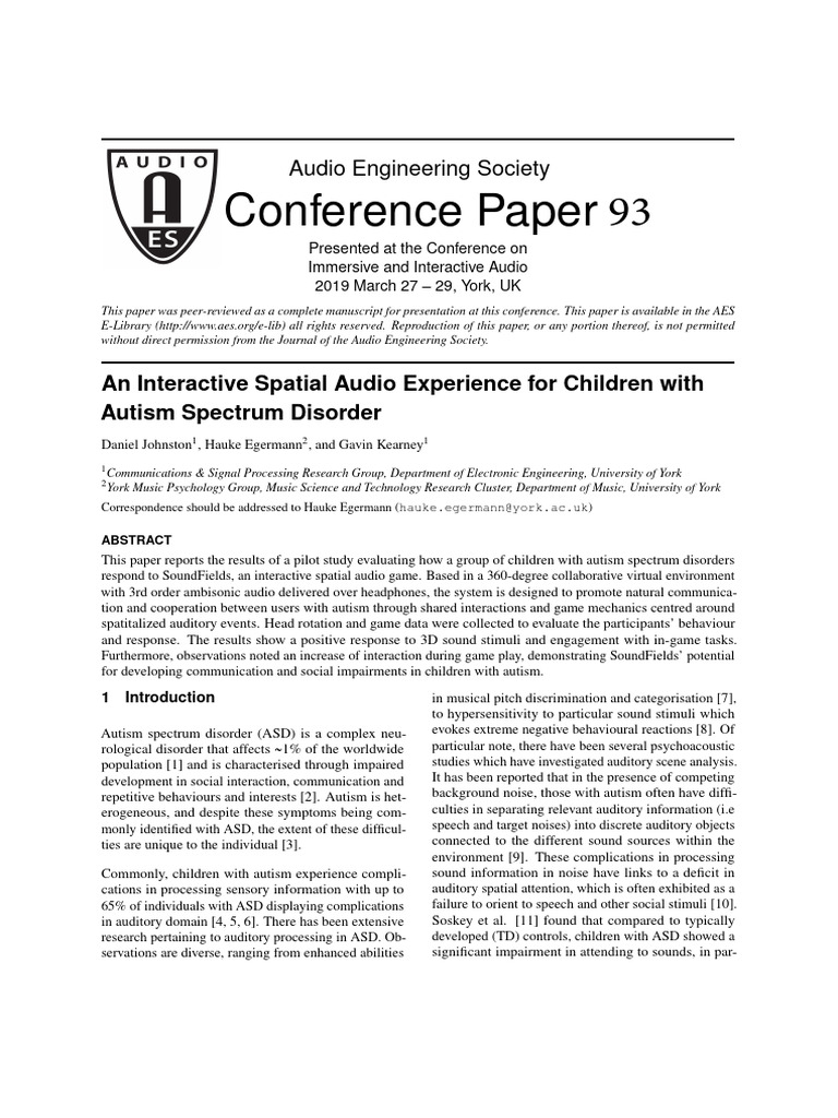 An Interactive Spatial Audio Experience for Children with Autism