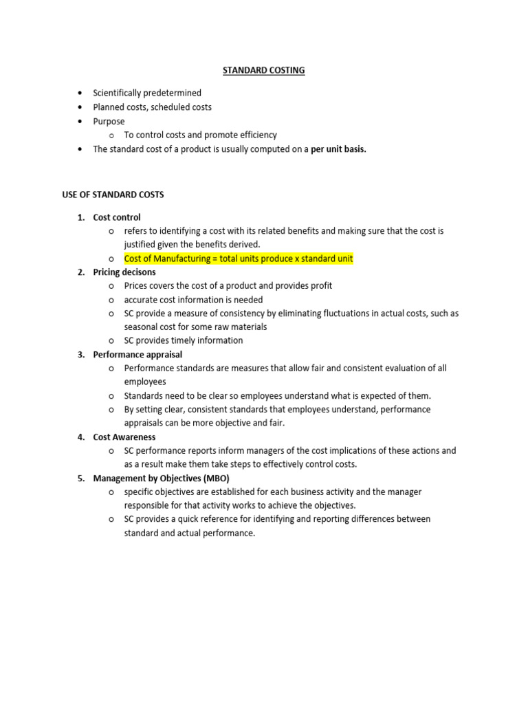 Standard Costing Lecture And Problems Pdf Cost Performance Appraisal