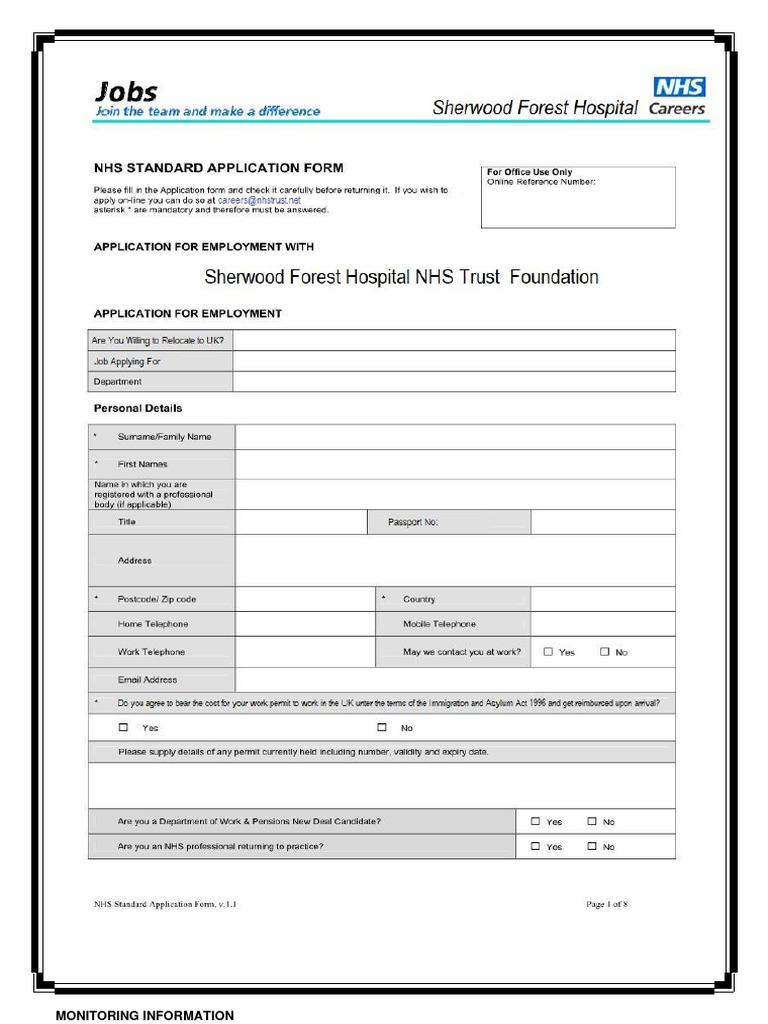 NHS Employment Application Form | PDF
