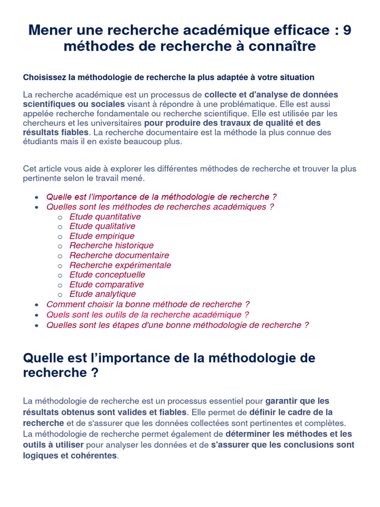 Méthodes de recherche académique essentielles | PDF | Recherche d ...