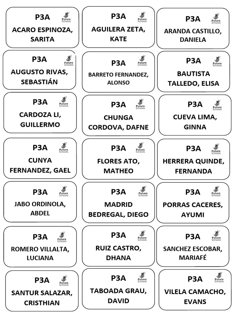 ROTULACIÓN DE NOMBRES-LOCKERS P3A | PDF