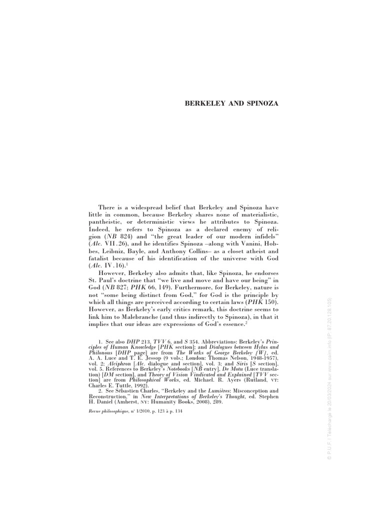 Stephen H. Daniel - Berkeley and Spinoza | PDF | Baruch Spinoza ...