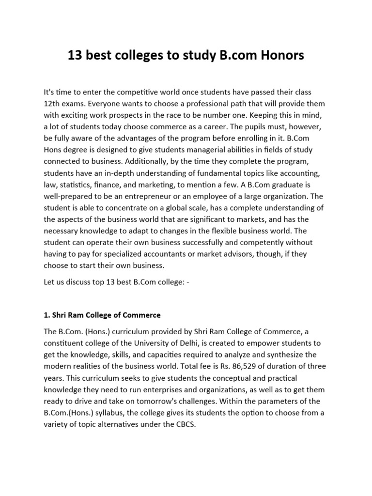 13 Best Colleges To Study B.com Honours | PDF | Curriculum | Accounting