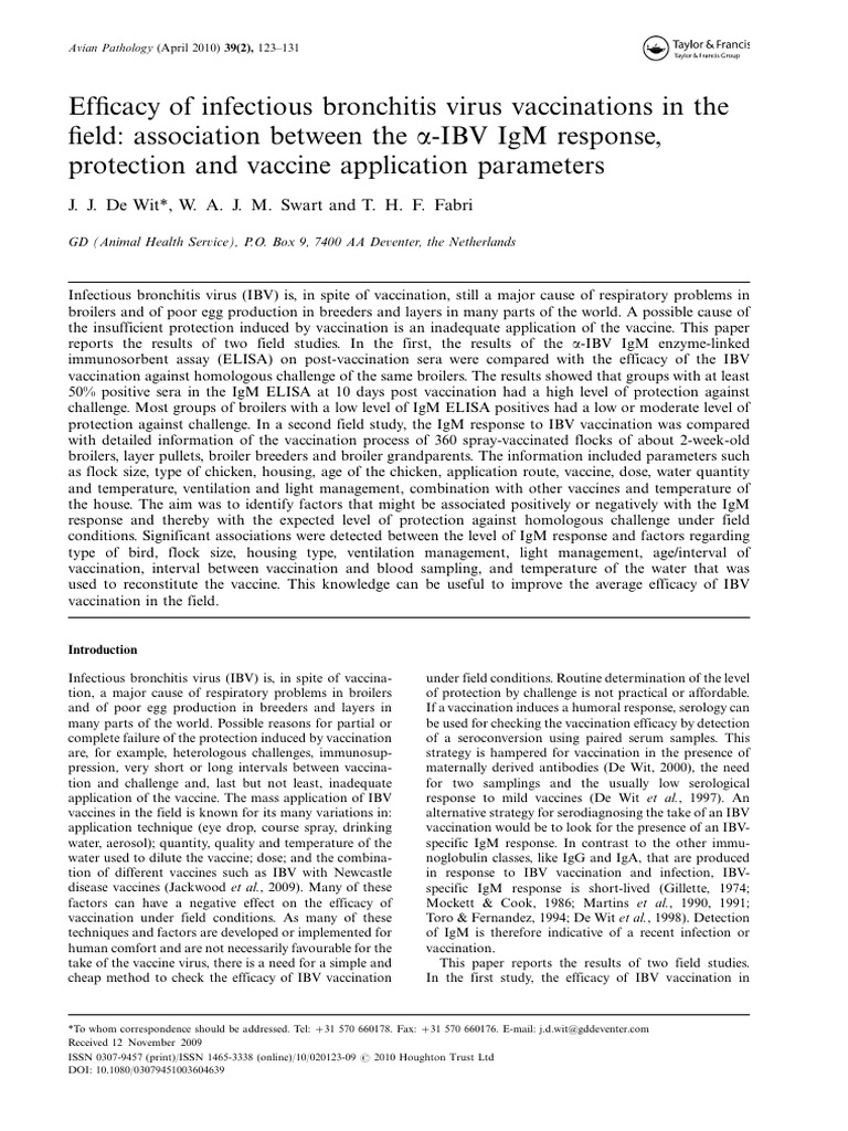 IB Vaccine | PDF | Elisa | Vaccines